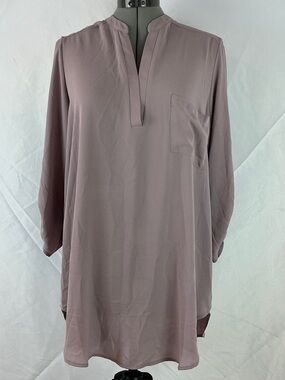 Lush Dusty Mauve Flowing Split-Neck Blouse Women's size L